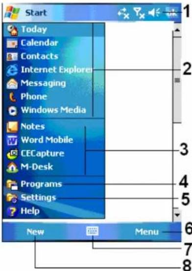 Start Today Calendar Contacts Internet Explorer Messaging Phone Windows Media Notes Word Mobile CECapture M-Desk Programs Settings Help New Menu