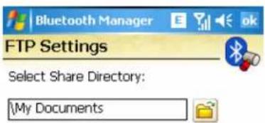 Bluetooth Manager FTP Settings Select Share Directory: My Documents