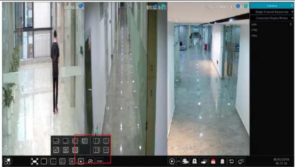 Security camera interface screenshot showing a hallway with security camera display and control panel, including a red annotation box highlighting the location.
