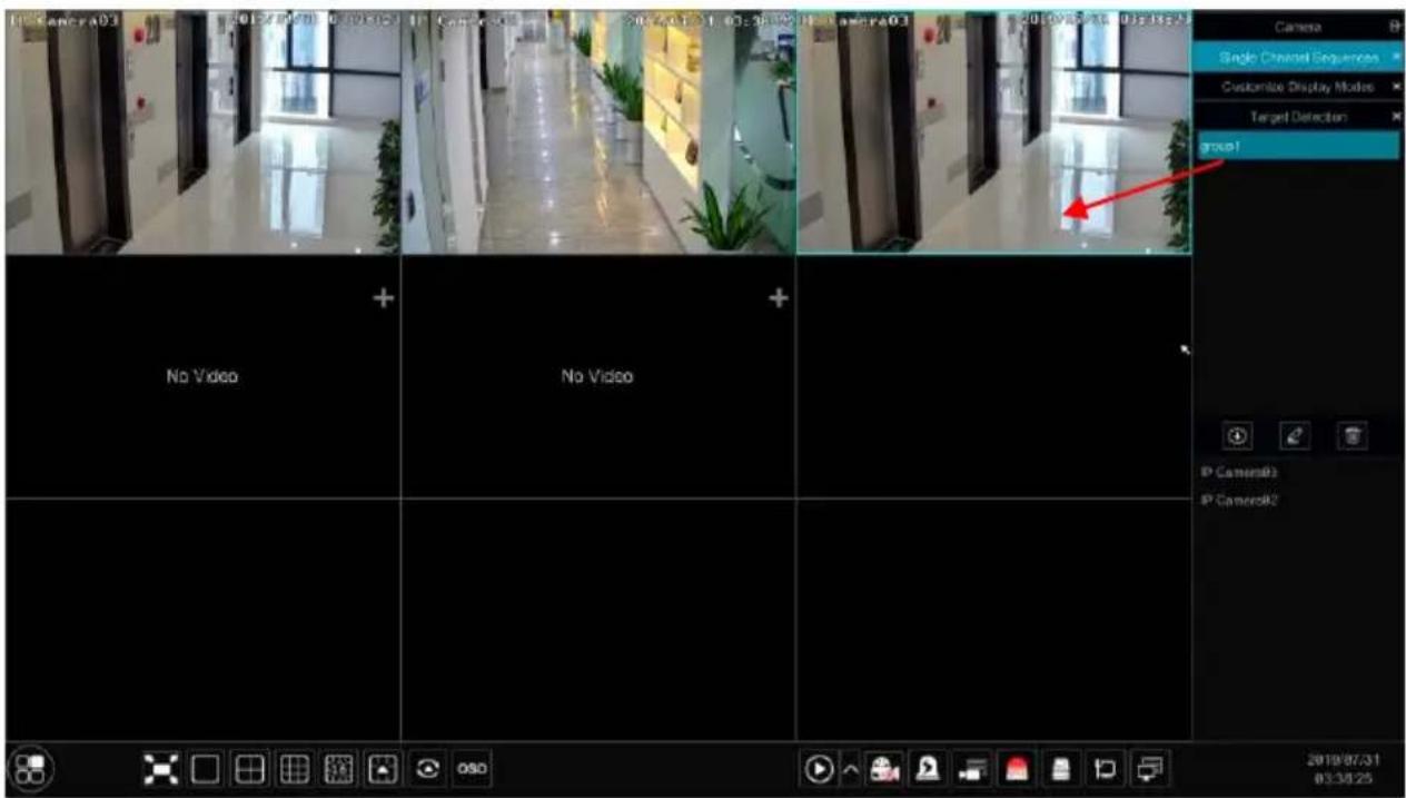 The Camera03 01:20:01 01:01:02 Camera03 No Video No Video Camera Single Channel Sequences Customize Display Modes Target Detection group! P Camera03 P Camera02 2019/07/31 03:38:25