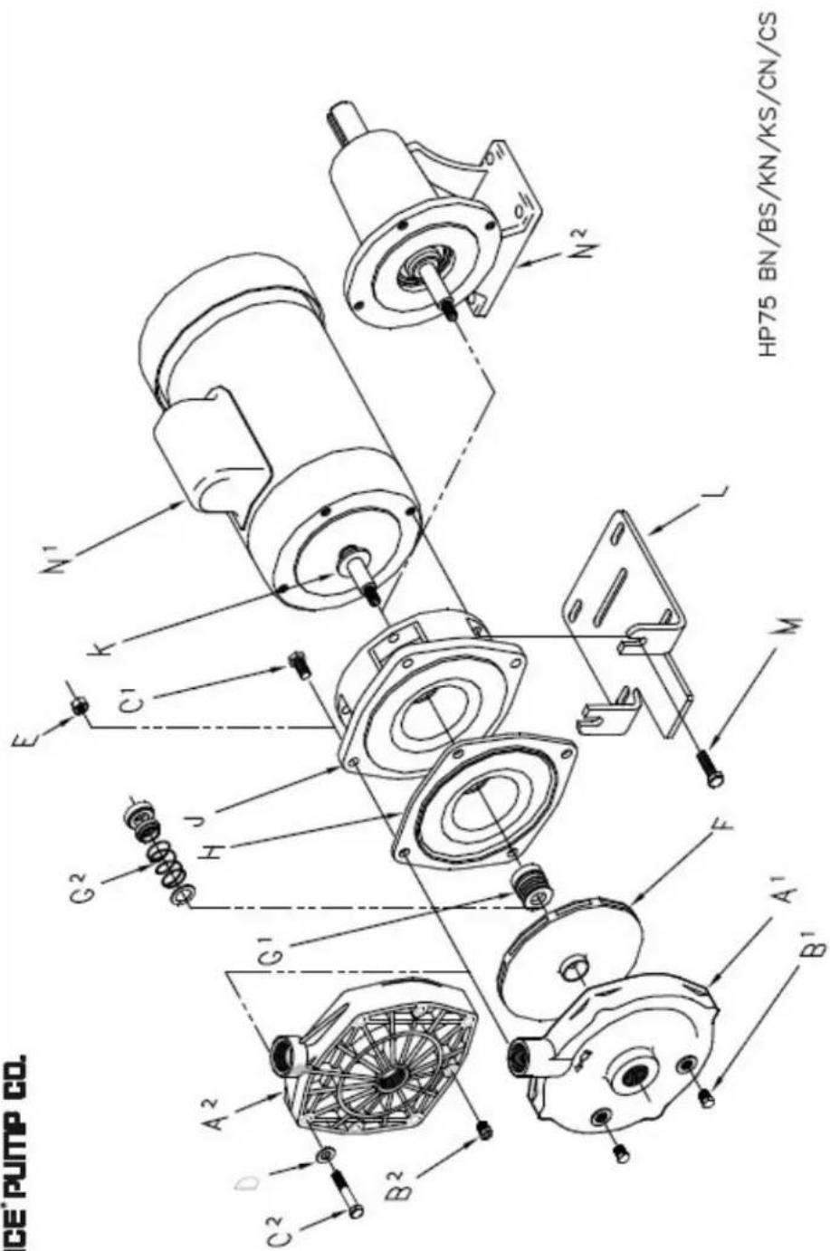 ICE PUMP CO. HP75 BN/BS/KN/KS/CN/CS B2 C2 D A2 G1 G2 H J E C1 k N1 F L M B1 A1 B2 N2