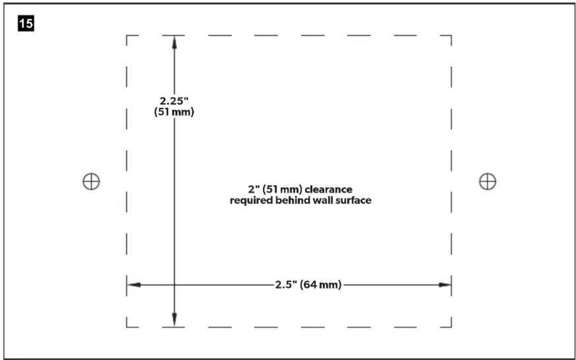 15 2.25" (51 mm) 2" (51 mm) clearance required behind wall surface 2.5" (64 mm)