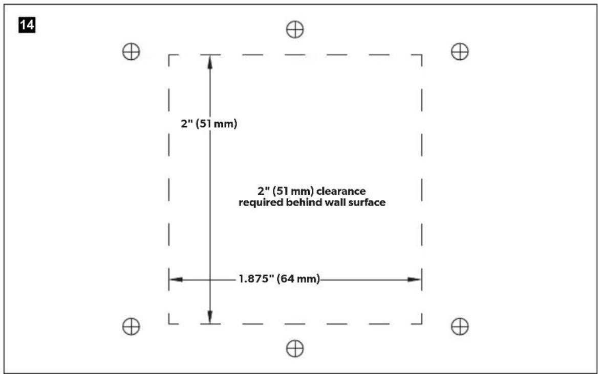 14 2" (51 mm) 2" (51 mm) clearance required behind wall surface 1.875" (64 mm)