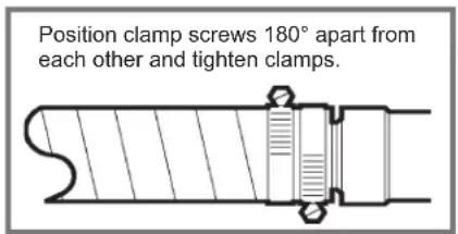 Position clamp screws 180° apart from each other and tighten clamps.