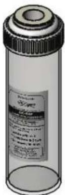 Label of a laboratory bottle showing chemical names and manufacturer information