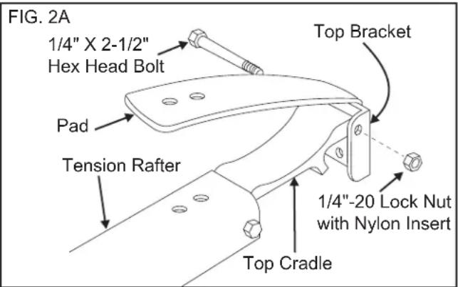 FIG. 2A 1/4" X 2-1/2" Hex Head Bolt Pad Tension Rafter Top Bracket 1/4"-20 Lock Nut with Nylon Insert Top Cradle
