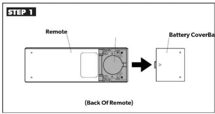 STEP 1 Remote Battery CoverBar (Back Of Remote)