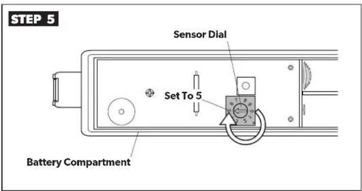 STEP 5 Sensor Dial Set To 5 Battery Compartment