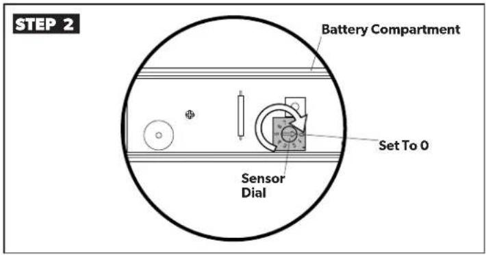 STEP 2 Battery Compartment Set To 0 Sensor Dial