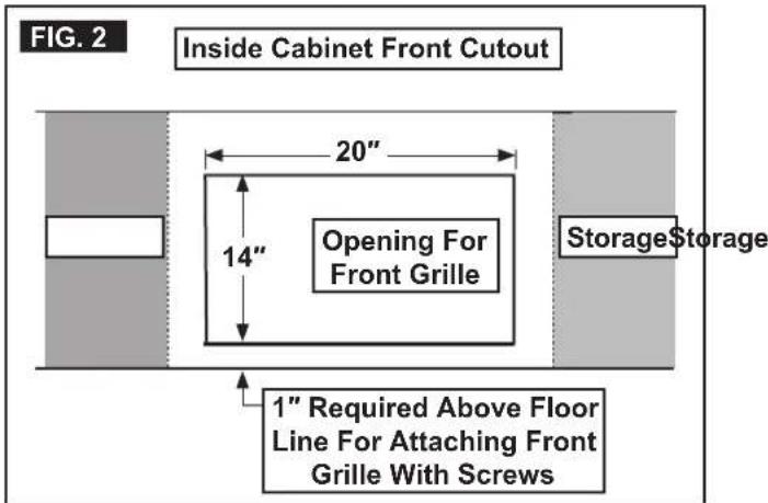 FIG. 2 Inside Cabinet Front Cutout 20" 14" Opening For Front Grille Storage$storage 1" Required Above Floor Line For Attaching Front Grille With Screws