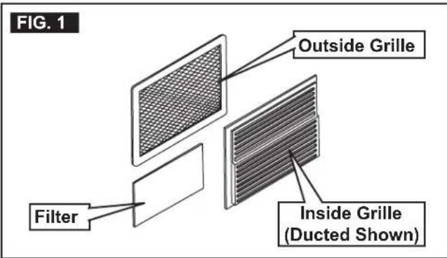 FIG. 1 Outside Grille Filter Inside Grille (Ducted Shown)