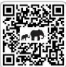 QR code containing two animal silhouettes, one elephant and one rhino symbol in the center.