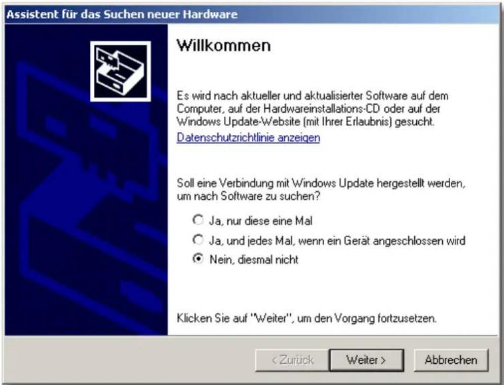 Assistent für das Suchen neuer Hardware Willkommen Es wird nach aktueller und aktualisierter Software auf dem Computer, auf der Hardwareinstallations-CD oder auf der Windows Update-Website (mit Ihrer Erlaubnis) gesucht. Datenschutzrichtlinie anzeigen Soll eine Verbindung mit Windows Update hergestel…