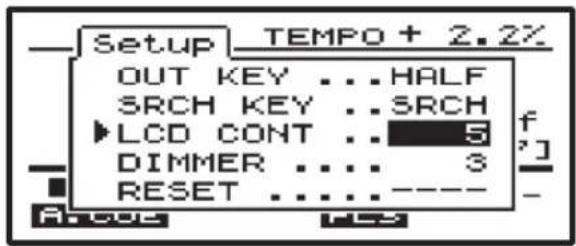 Setup TEMPO + 2.2% OUT KEY ... HALF SRCH KEY ... SRCH LCD CONT .. 5 DIMMER .... 3 RESET .... ---- f ' ] Analog