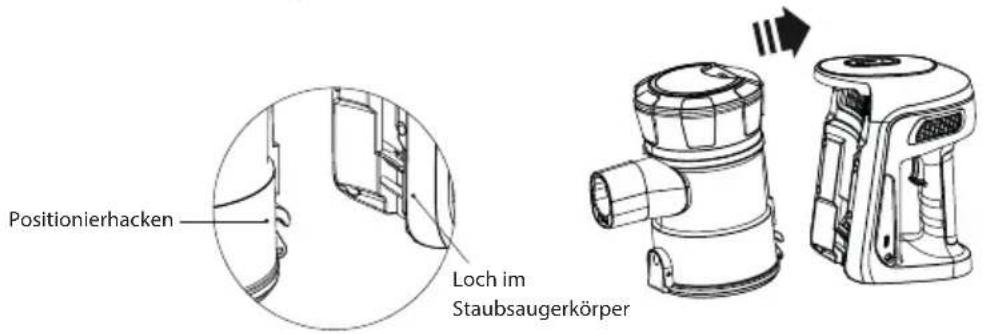 Positionierhacken Loch im Staubsaugerkörper