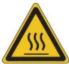 Yellow triangular warning sign with black smoke symbol indicating heat or stress
