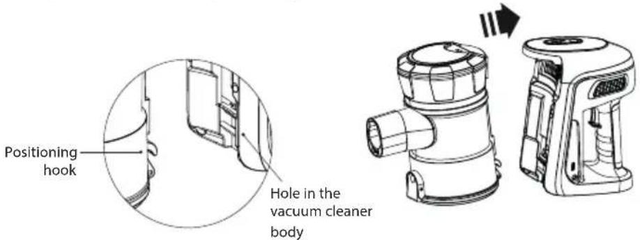 Positioning hook Hole in the vacuum cleaner body