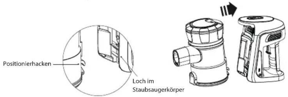 Positionierhacken Loch im Staubsaugerkörper