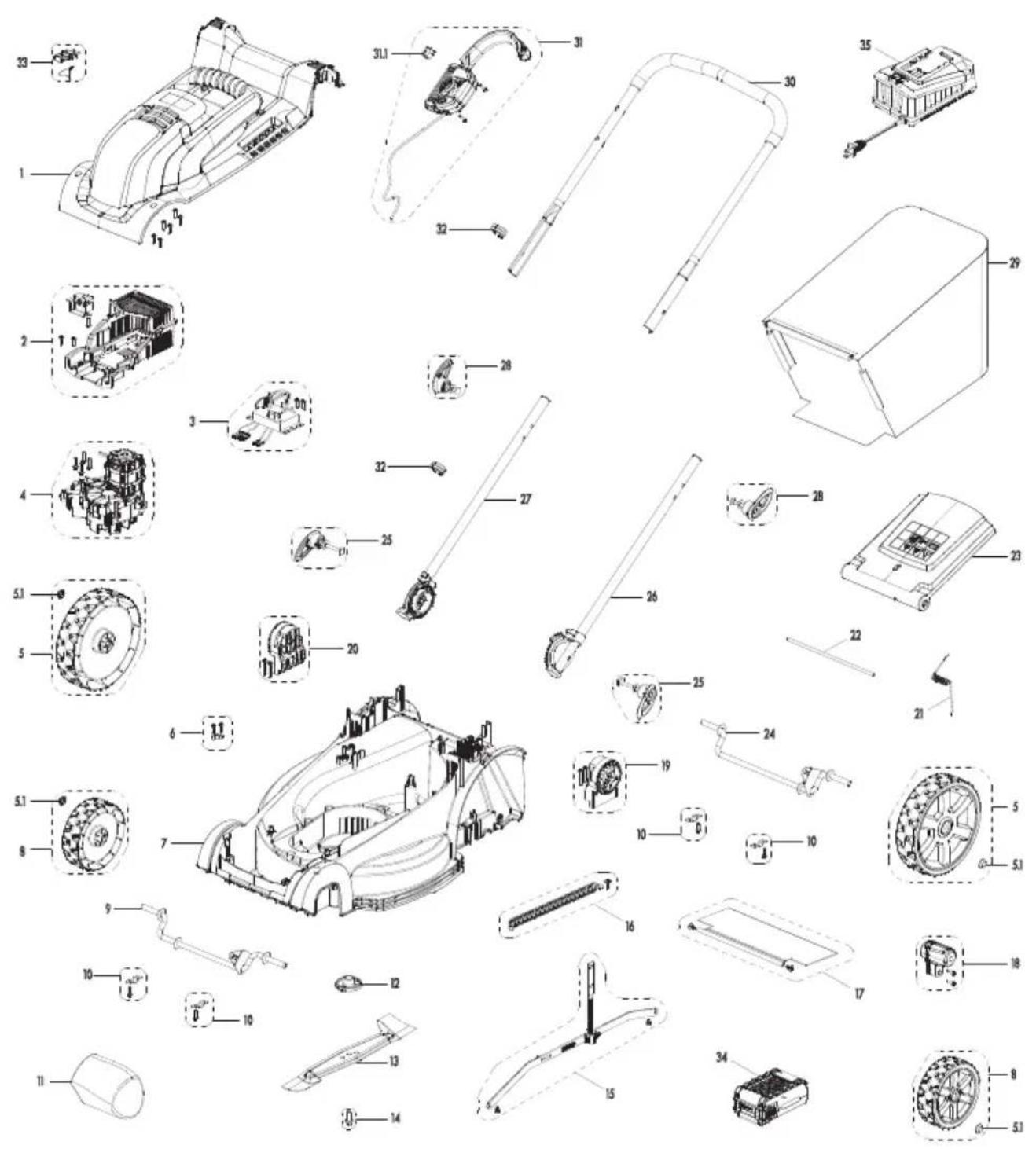 Exploded view diagram of a mechanical assembly with numbered parts for identification