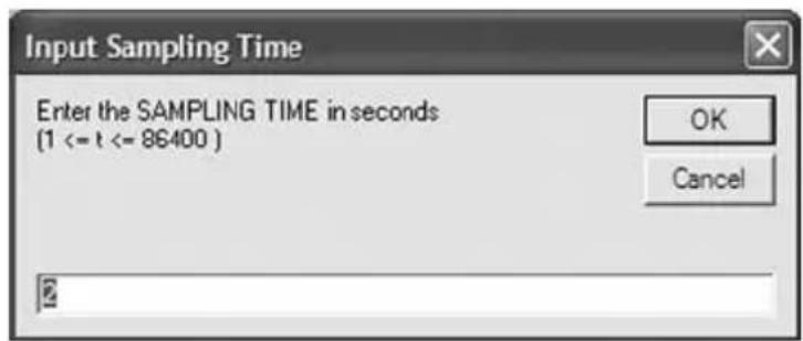Input Sampling Time Enter the SAMPLING TIME in seconds (1 <= t <= 86400 ) OK Cancel