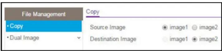 File Management • Copy • Dual Image Copy Source Image • image1 • image2 Destination Image • image1 • image2