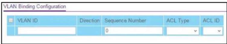 VLAN Binding Configuration VLAN ID Direction Sequence Number ACL Type ACL ID 0 ✓ ✓