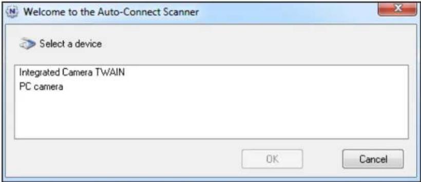 Welcome to the Auto-Connect Scanner Select a device Integrated Camera TWAIN PC camera OK Cancel