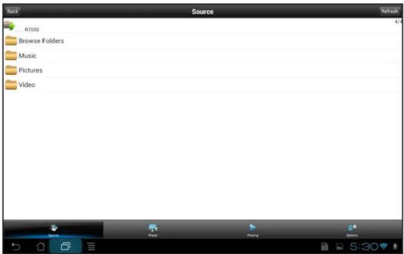 Back Source Refresh R7000 Browse Folders Music Pictures Video