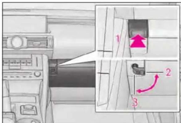 Diagram showing a car air conditioner unit with labeled parts and directional arrows indicating movement or flow.
