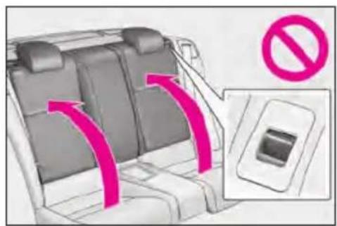 Diagram showing car seat seating with directional arrows and a no-smoking symbol, indicating seat movement or clearance.