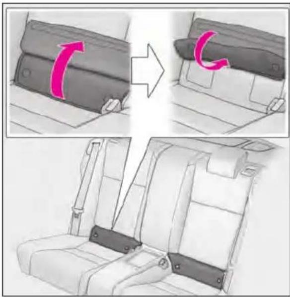 Diagram illustrating seat replacement process with pink arrows indicating movement from left to right