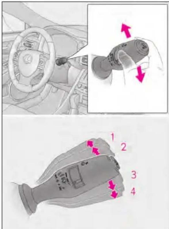 Diagram illustrating car steering wheel and hand valve mechanism with numbered parts and directional arrows indicating motion.