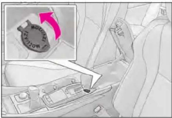Diagram showing car gear shift with a highlighted circular component labeled 'MOV121' and an arrow indicating rotation direction.