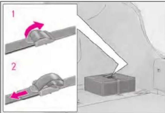 Diagram illustrating two mechanical states: state 1 with rotation arrow and state 2 with compression arrow, showing mechanical deformation or movement.