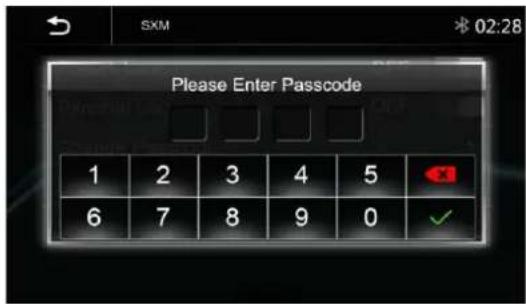 SXM Please Enter Passcode 1 2 3 4 5 6 7 8 9 0 ✓