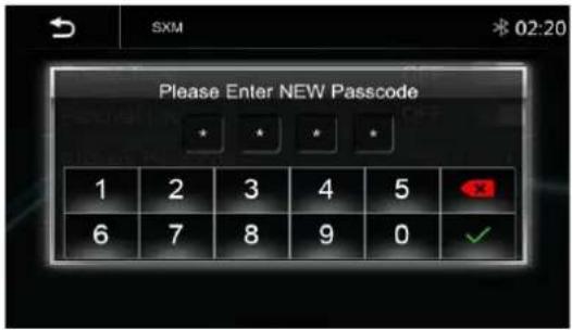 SXM 02:20 Please Enter NEW Passcode 1 2 3 4 5 6 7 8 9 0 ✓