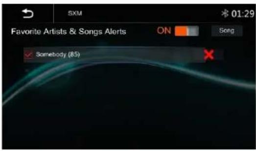 SXM 01:29 Favorite Artists & Songs Alerts ON Song ✓ Somebody (85) ✗