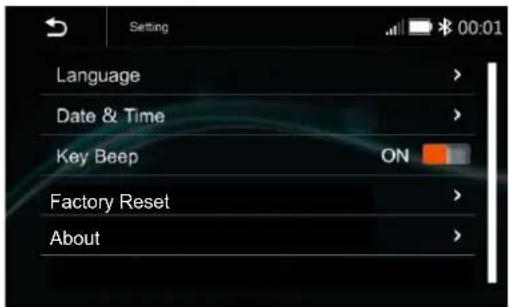 Language Date & Time Key Beep ON Factory Reset About