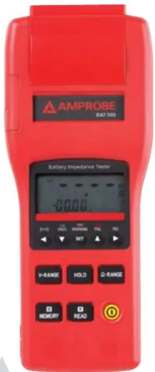 AMPROBE RAT-500 Battery Impedance Tester -8000 D=15 HOLD RANKS TENS RES V-RANGE HOLD Q-RANGE MEMORY READ