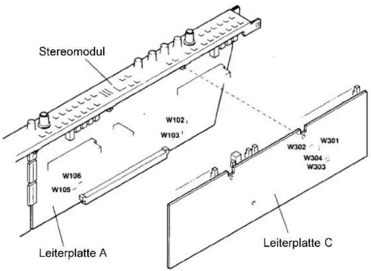 Stereomodul W102 W103 W106 W105 Leiterplatte A W302 W301 W304 W303 Leiterplatte C
