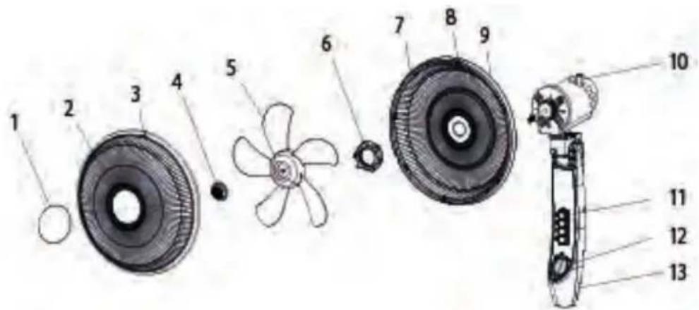Exploded view diagram of a mechanical device with numbered parts for identification