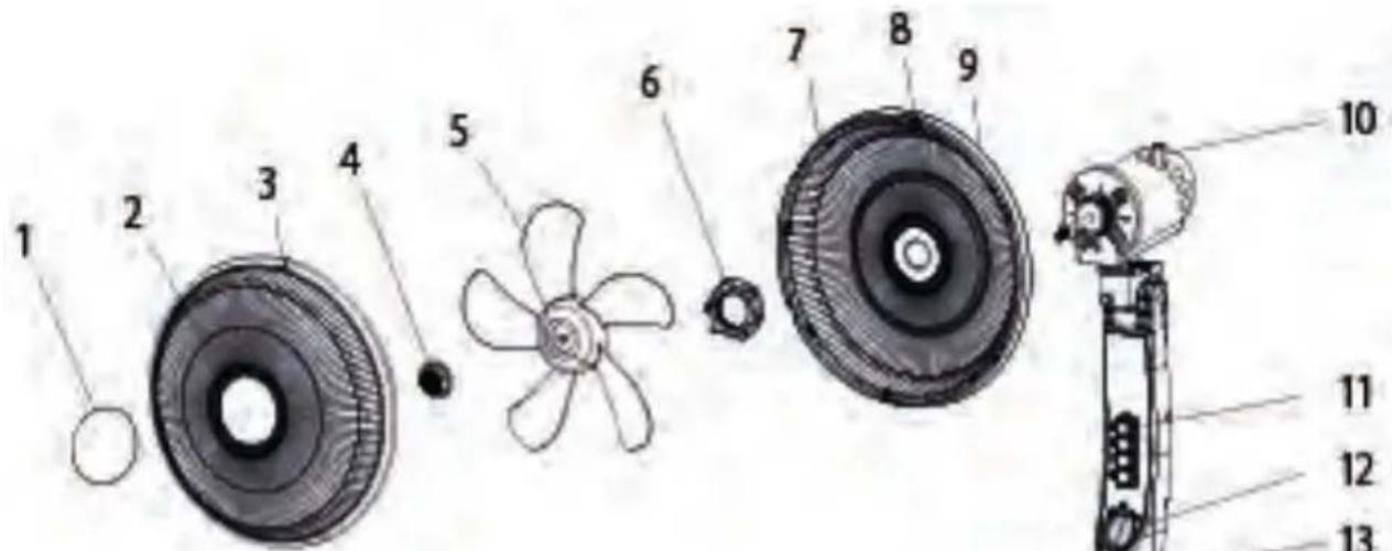 Exploded view diagram of a mechanical device with numbered parts for identification