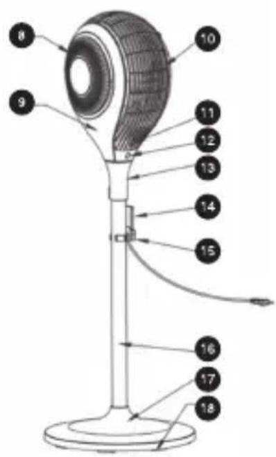 Labeled diagram of a mechanical device with numbered parts for identification