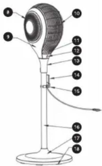 Labeled diagram of a mechanical device with numbered parts for identification