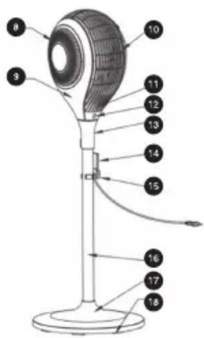 Labeled diagram of a mechanical device with numbered parts for identification