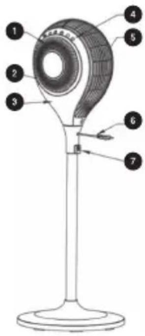 Technical diagram of a mechanical component with numbered parts labeled 1 through 7