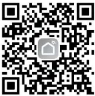 QR code with a central logo depicting a house and wireless signal icon, likely for digital scanning and app access.
