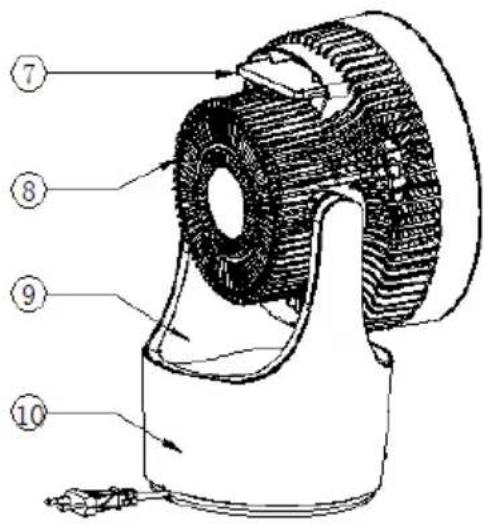 Technical diagram of a mechanical device with numbered parts labeled 7 through 10