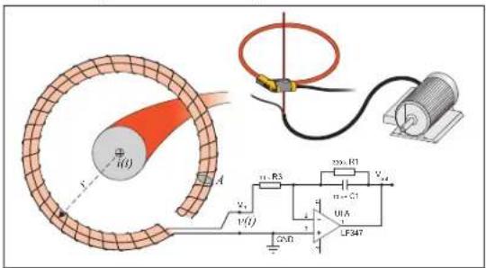 Technical diagram of an electrical circuit with labeled components including a toroidal coil, motor, capacitor, and voltage regulator.