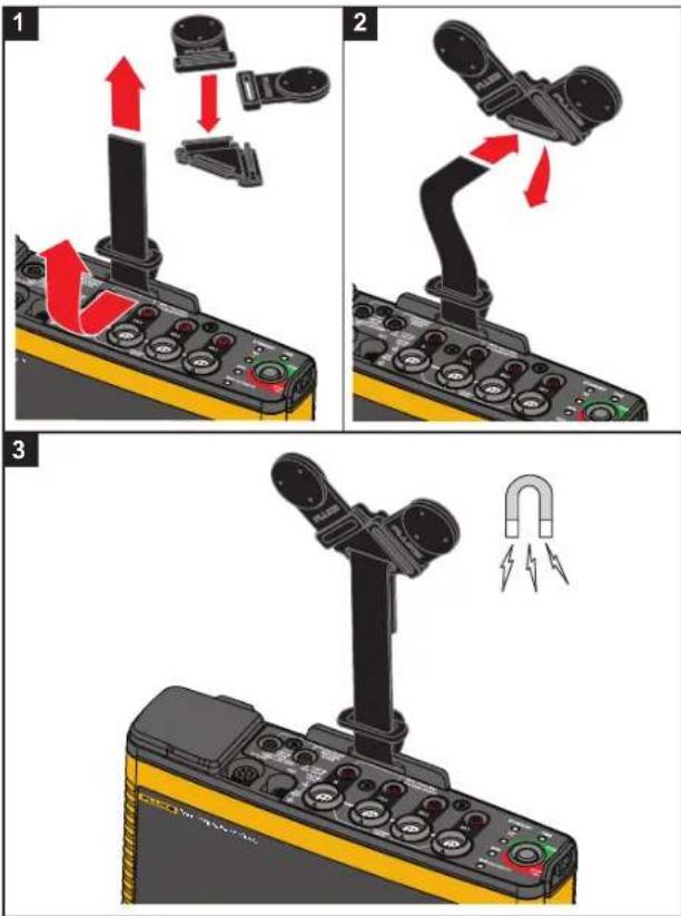 Diagram illustrating three steps of a robotic device with labeled components and directional arrows indicating motion.